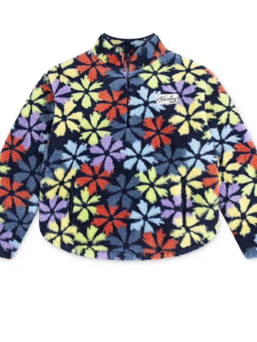 Hurley Girls XS 4/5 Sherpa Fleece Jacket Multicolor Floral Quarter Zip Cozy Fall